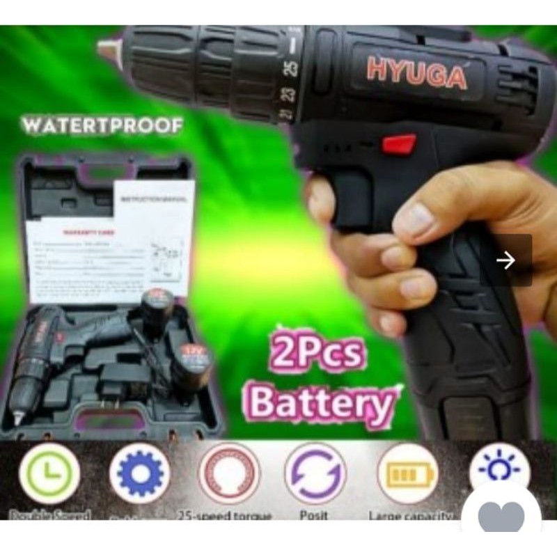 Bor Baterai 12vf hyuga 10mm full Fitur