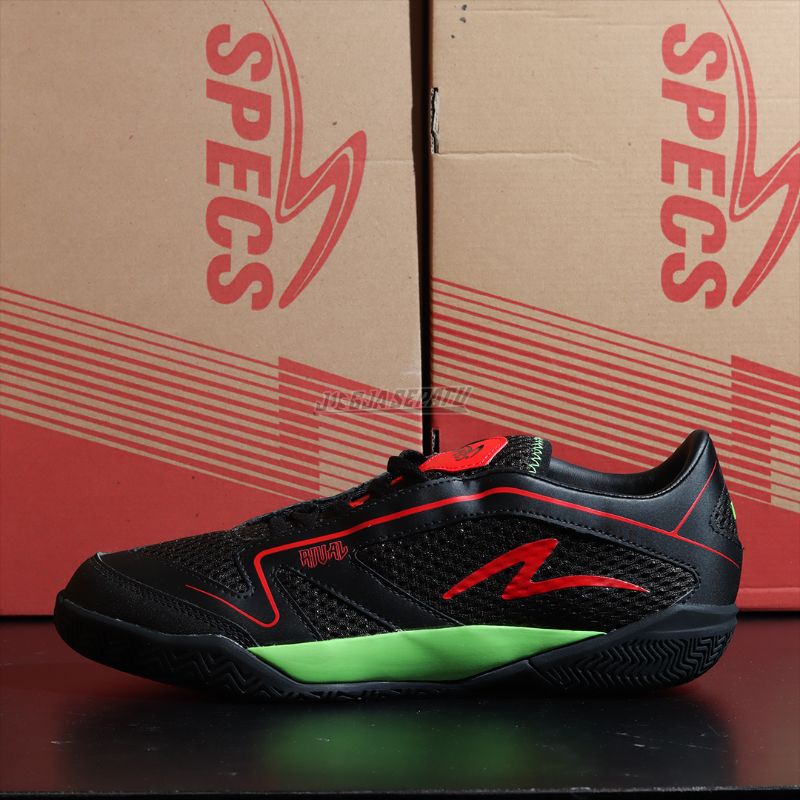 Specs sepatu Futsal Metasala Rival 3 - Black/Empower Red/Green Gecko