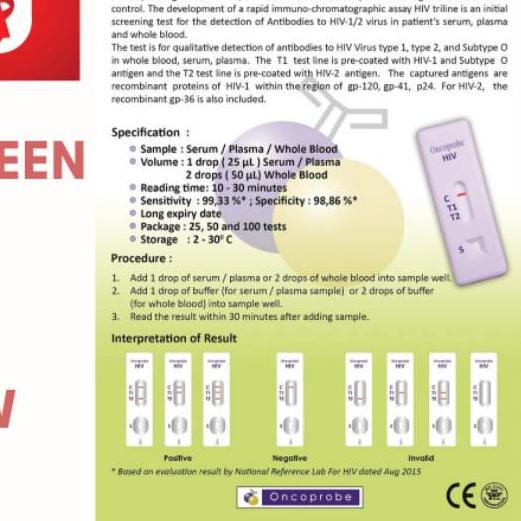 ♣ ONCOPROBE Alat Tes HIV AIDS Rapid Test Selftest Hometest - Satuan ✭