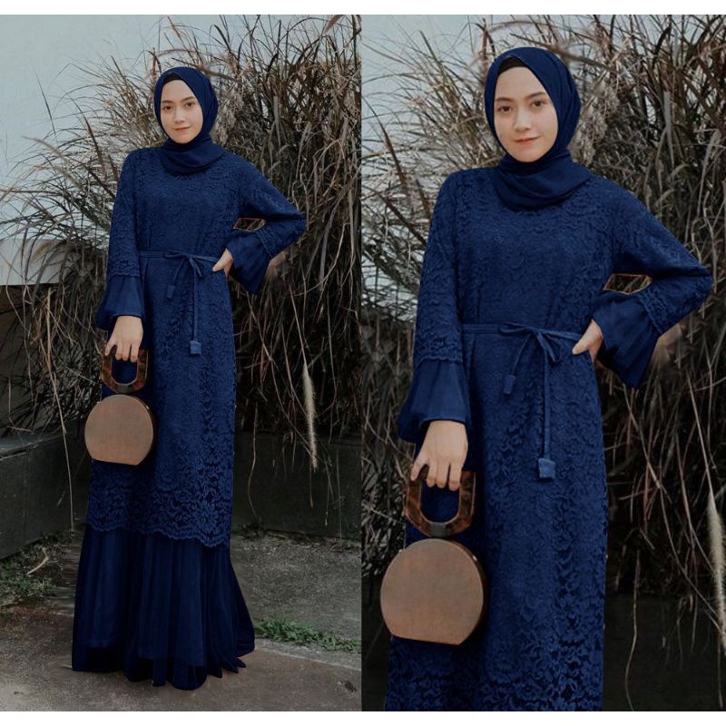 BAJU DRESS GAMIS BROKAT BRUKAT PESTA KONDANGAN UMROH RENDA MAXI MAXY IMPORT WANITA MUSLIM S M L XL X
