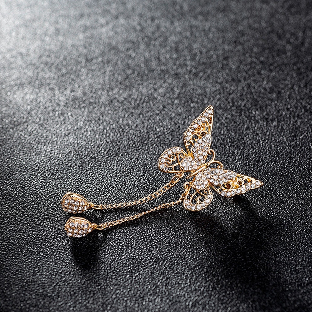 Brooch Bentuk Kupu-Kupu Dengan Rumbai Bahan Cubic Zircon