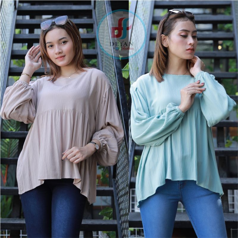 Blouse Lengan Karet Rayon Crinkle