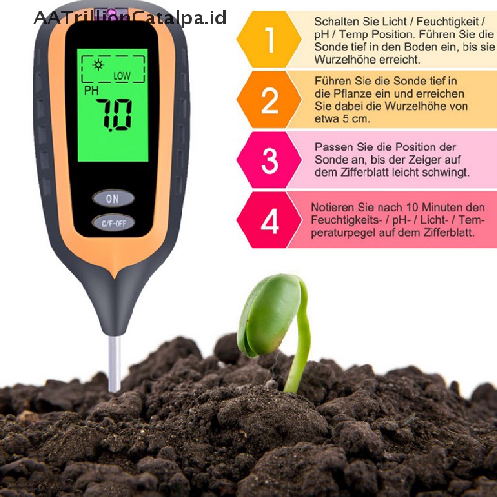 (AATrillionCatalpa) Alat Pengukur Kesuburan PH / Kelembaban Tanah Profesional Sunlight