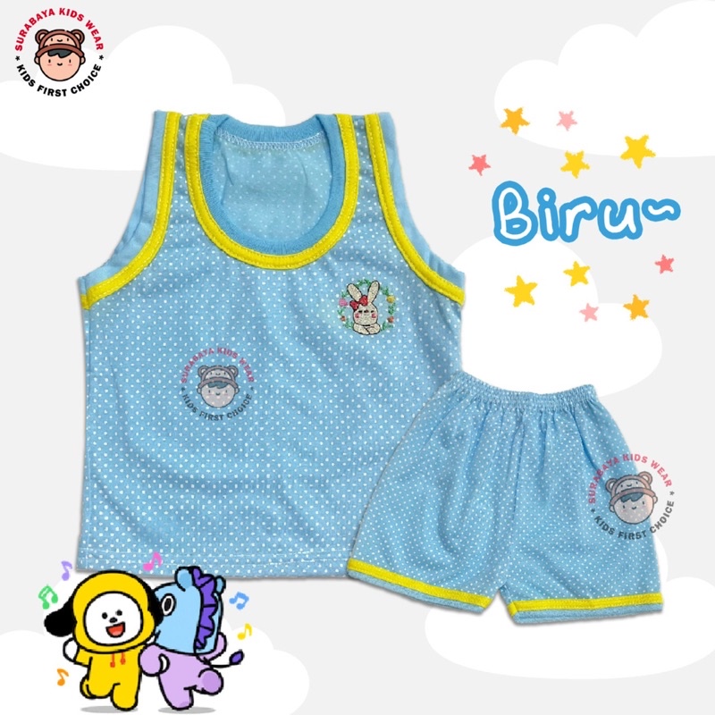 Setelan Kaos Singlet Anak Bintik Warna Bordir Leher