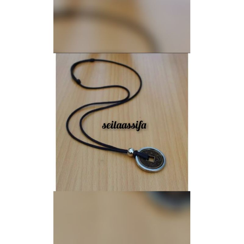 kalung tali china bandul koin ring kuningan stanlees/kalung tali pria