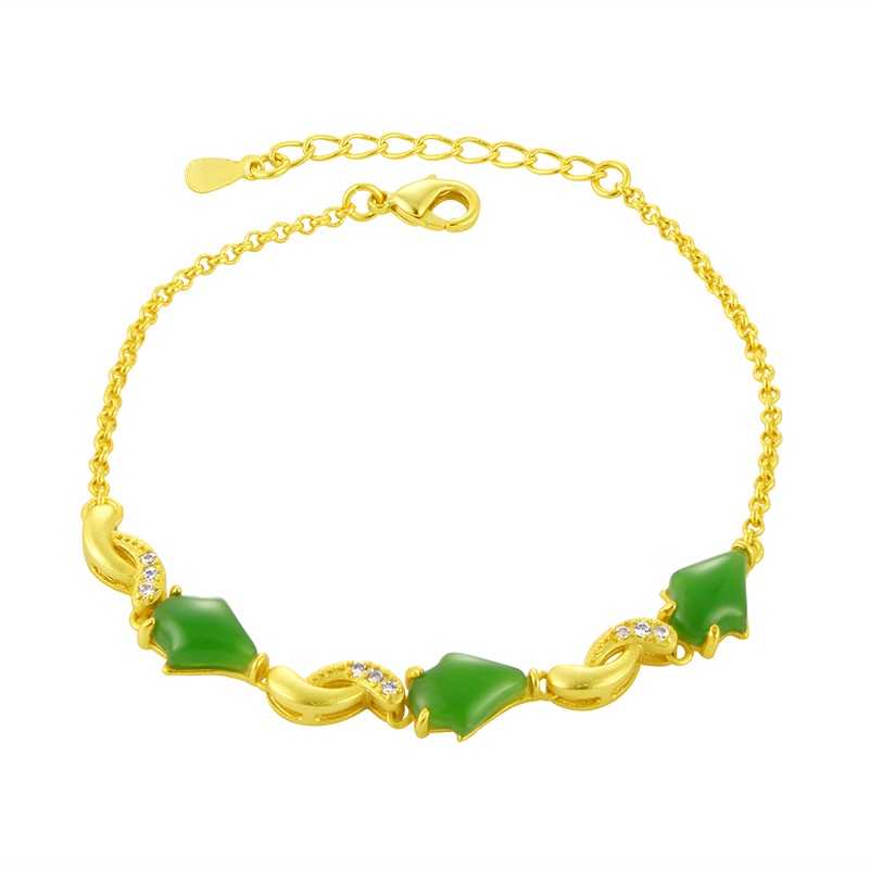 Gelang Giok Hetian Emas Asli Kadar 375Warna Emas Abu-Abu Gaya Vintage Korea Untuk Wanita