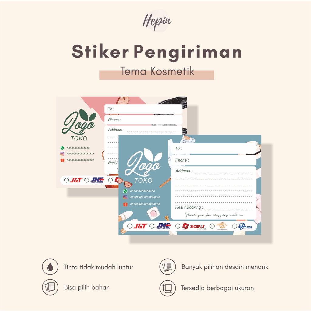 

custom desain bebas/stiker pengiriman murah tema KOSMETIK/label pengiriman alamat/murah