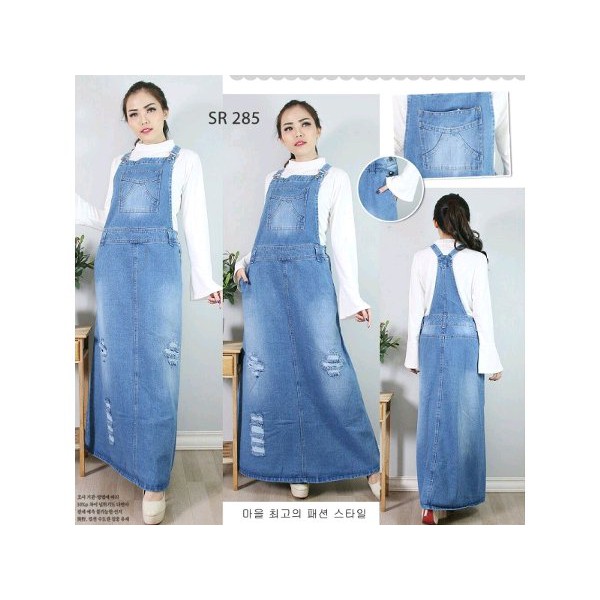 Baju Overall Jumpsuit Jumsuit Dress Rok Panjang Jeans Original Premium Tebal Ripped RIP Sobek S M L