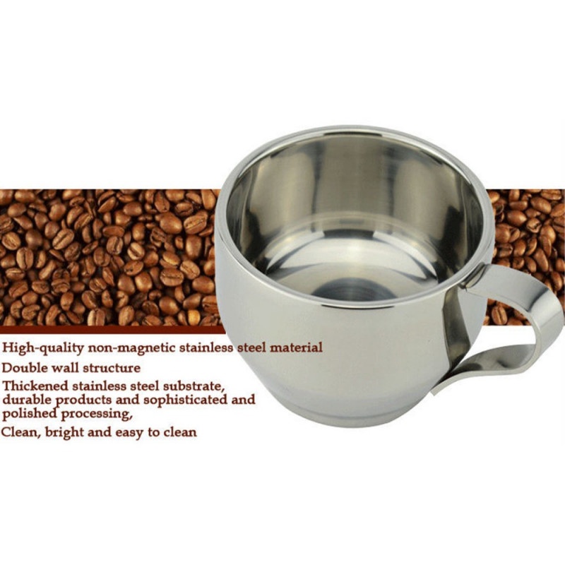 Gelas Cangkir Kopi Set Premium Sendok Piring Stainless Steel 120ml