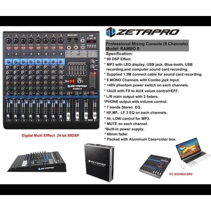 Mixer USB Zetapro RAMBO 8 Original RAMBO8 channel Recording + KOPER