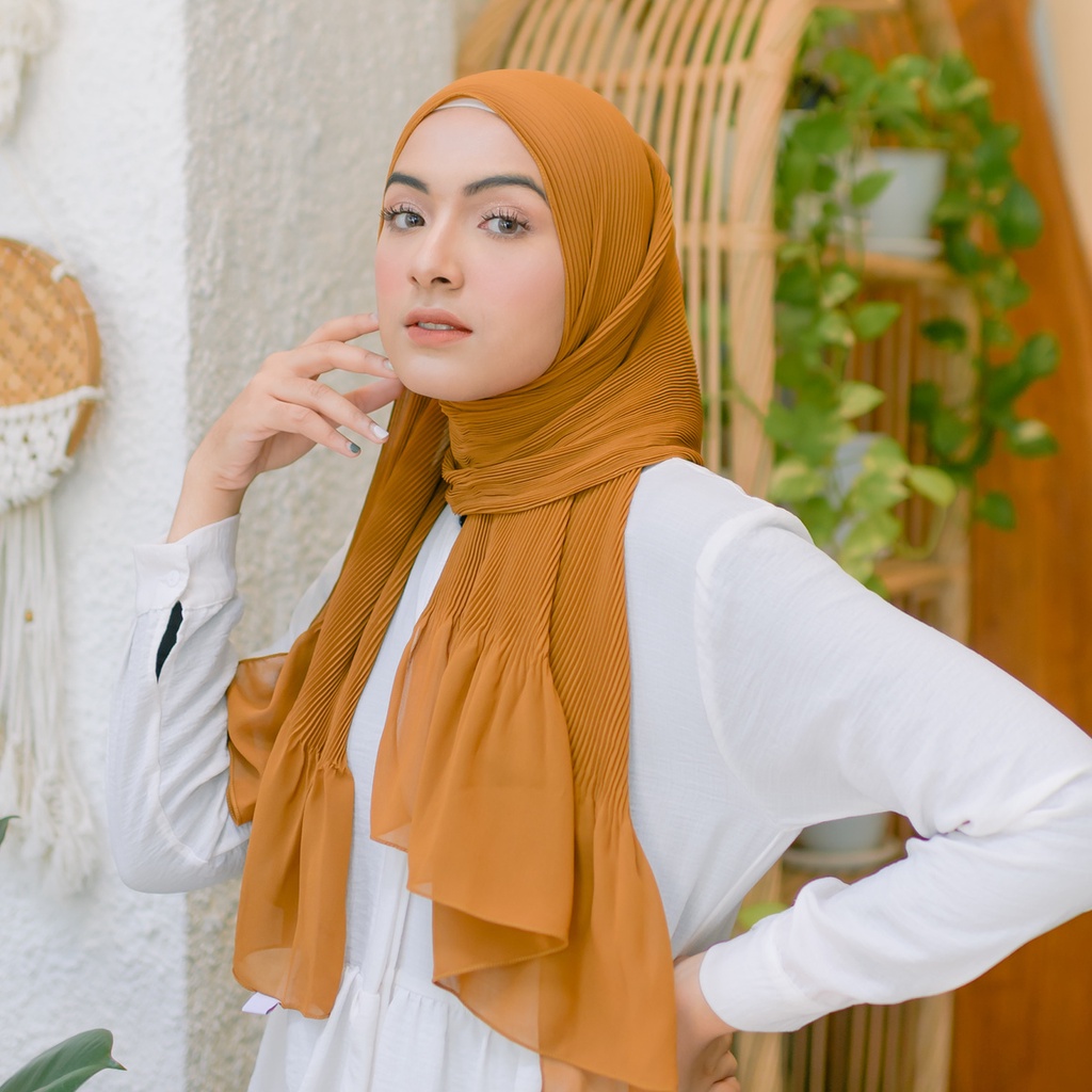 Lozy Hijab - Bawal Pleats Shawl ( Pashmina Plisket )-Tumeric