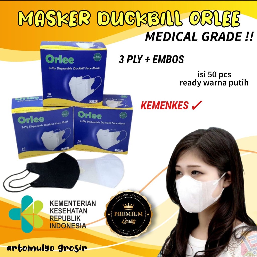 MASKER ORLEE DUCKBILL HITAM PUTIH ABU ISI 50  ORIGINAL KEMENKES