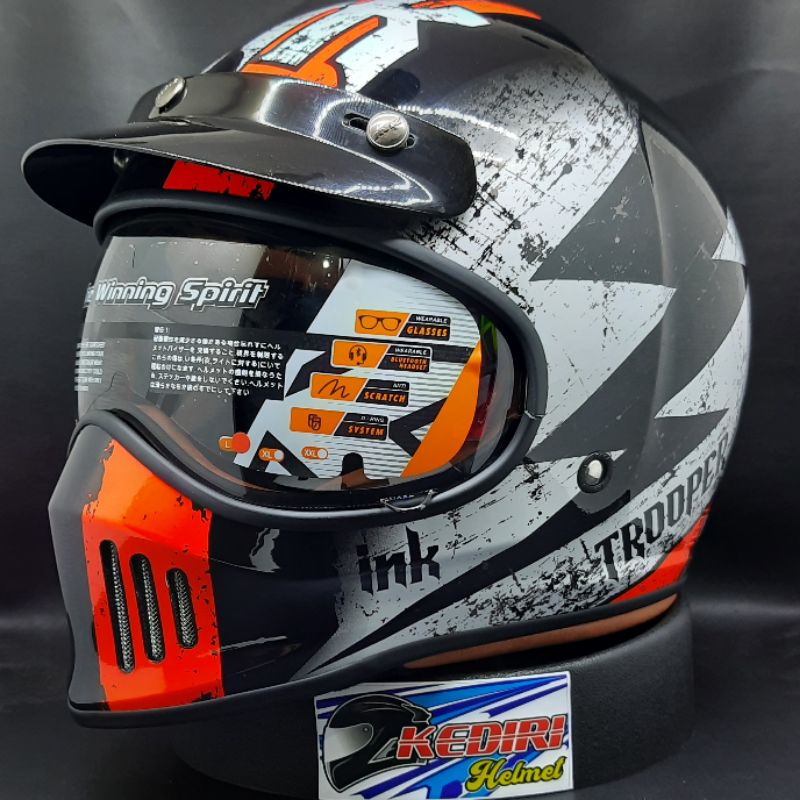 Helm INK TROOPER motif original troper cakil tropper-Thunder orange fluo