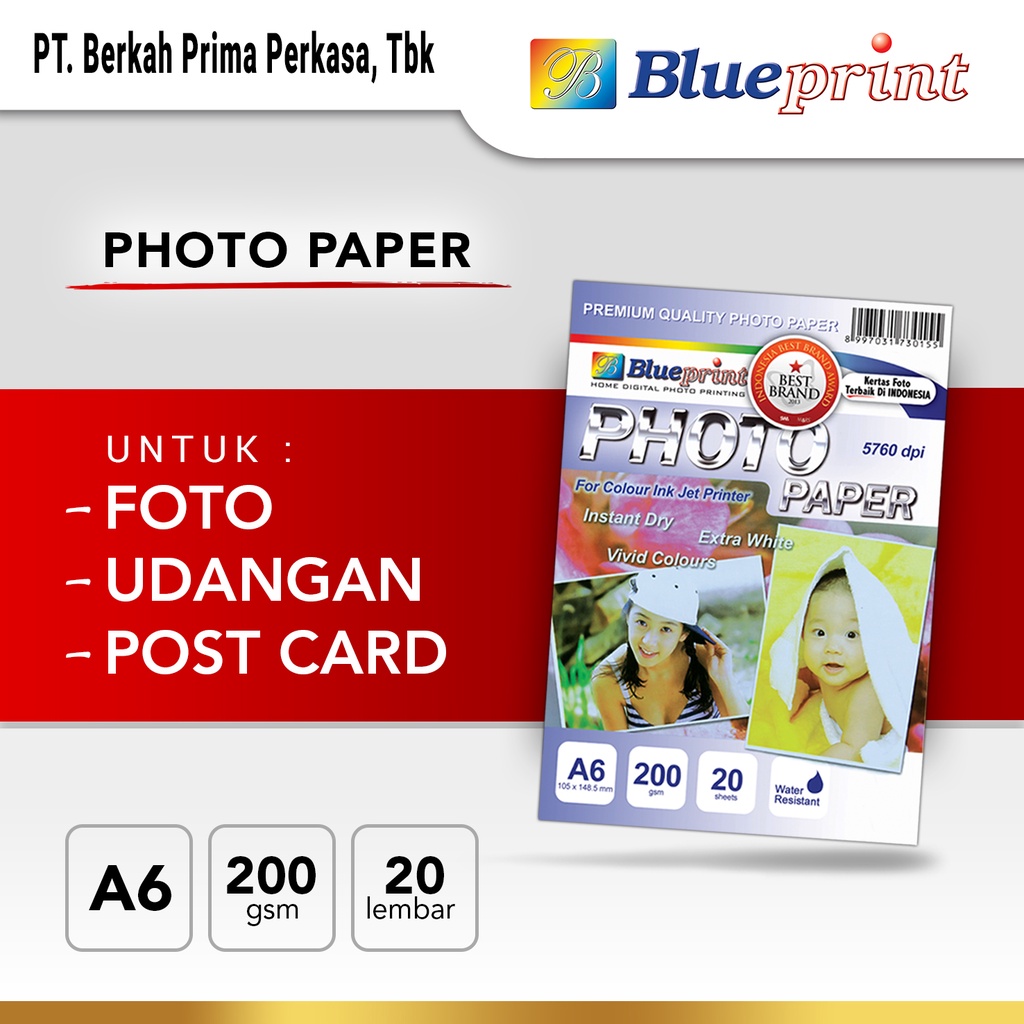 

Kertas Foto Glossy , Glossy Photo Paper BLUEPRINT A6 200 gsm