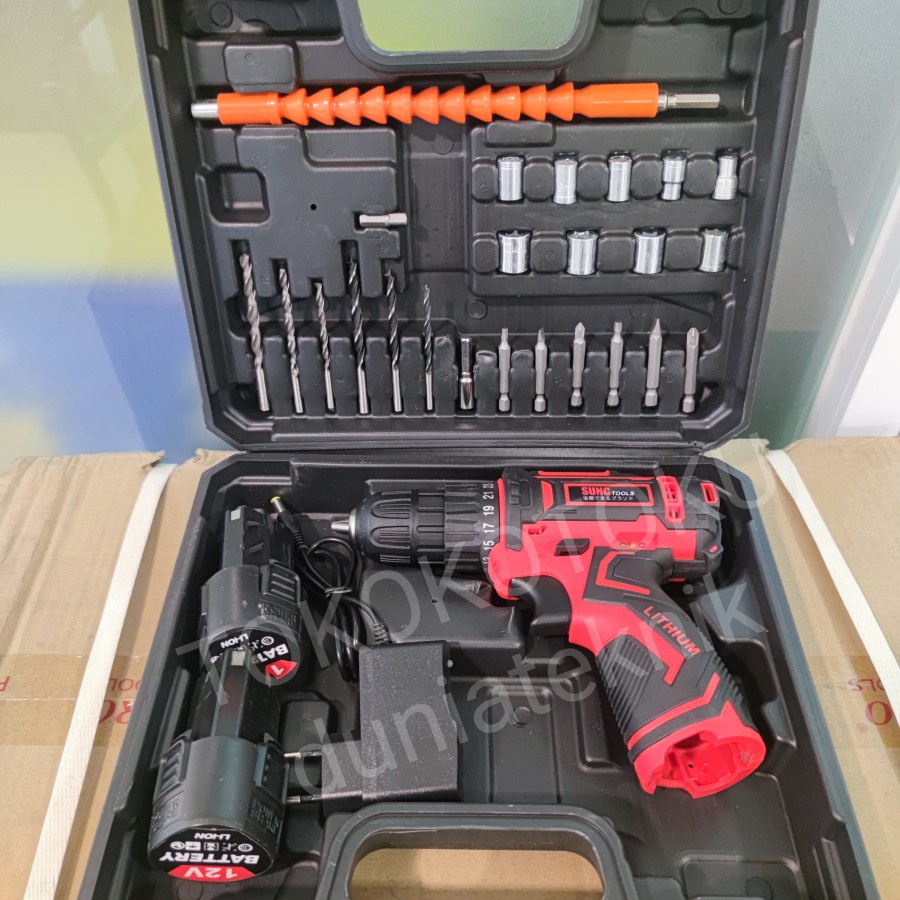 MESIN BOR BATERAI CORDLESS DRILL SUNC TOOLS 12v SET MATA BOR / JLD 12v