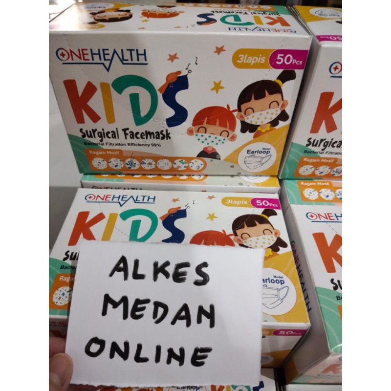 Masker anak onehealth medis 50 pcs 3 ply / masker anak one health medis isi 50 pcs 3ply