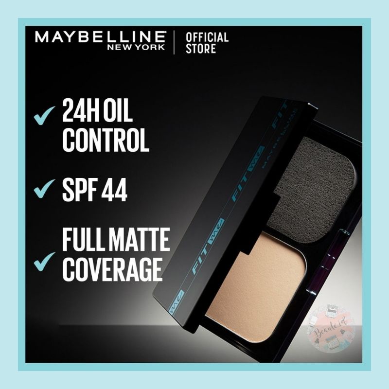 Maybelline Fit Me Matte and Poreless 24HR Oil Control Powder Foundation Bedak Padat (Full Coverage &amp; Tahan lama)