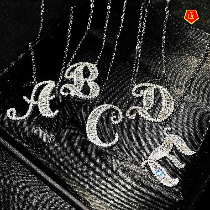 [Ready Stock]26 Letters Full Diamond Necklace Special-Interest Design Simple and Stylish