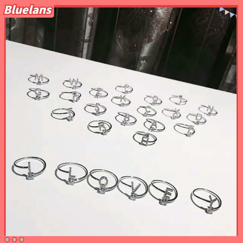 Bluelans Cincin Tembaga Terbuka Adjustable Desain Huruf Untuk Wanita