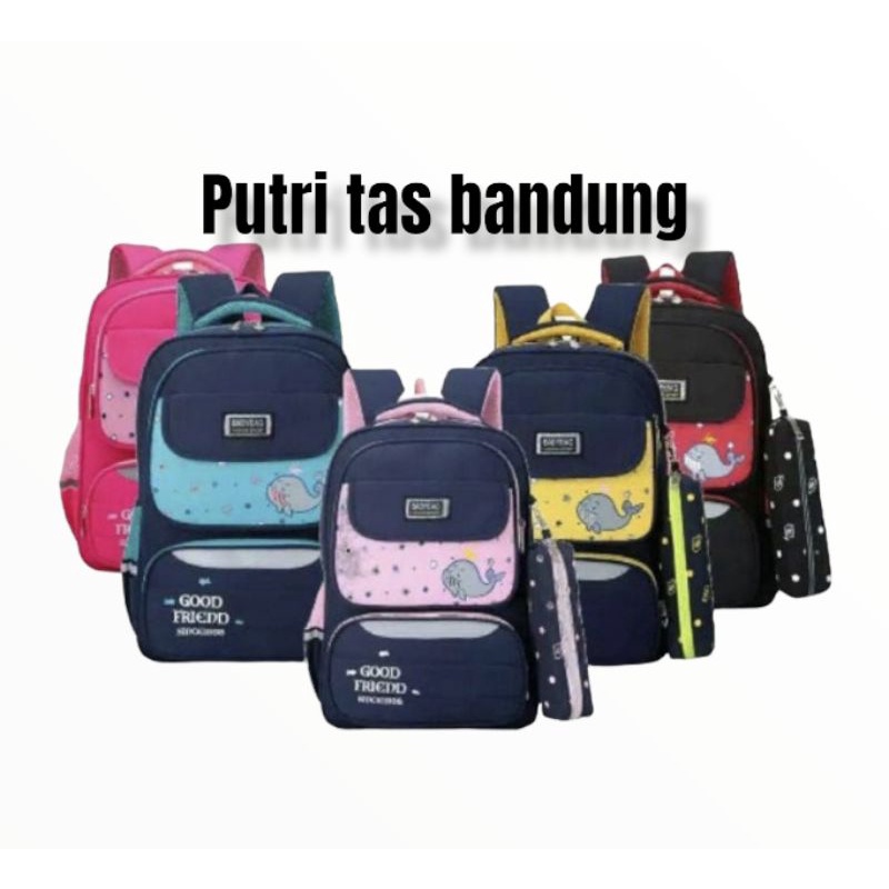 tas ransel anak TK SD tas punggung motif ikan paus