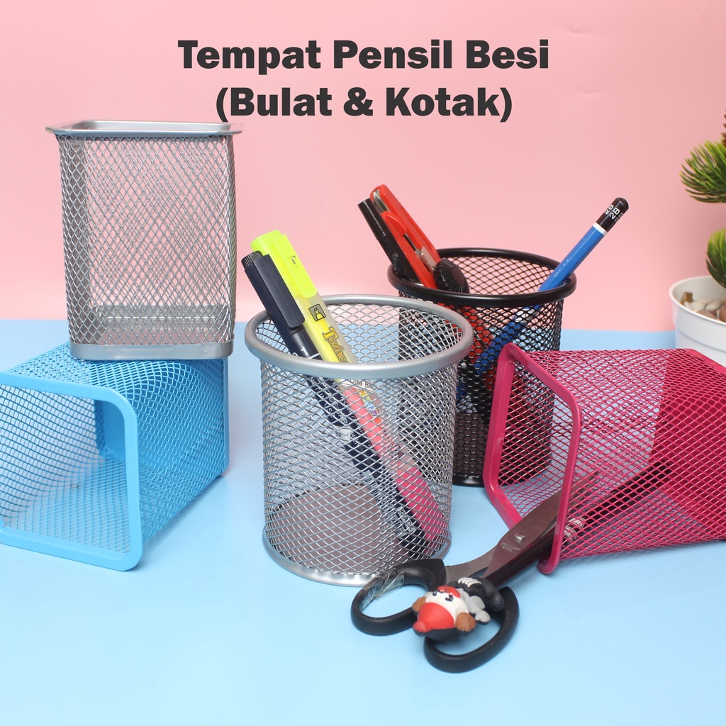 

Tempat Pensil Pulpen Alat Tulis Kantor Pen Holder Besi Jaring Full Color