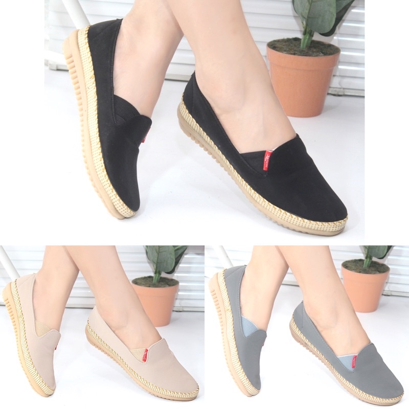 UKTN FLATSHOES WANITA SEPATU FLAT RAJUT KARET KULIT TERBARU KEKINIAN PLAT SHOES PEREMPUAN DEWASA CAS
