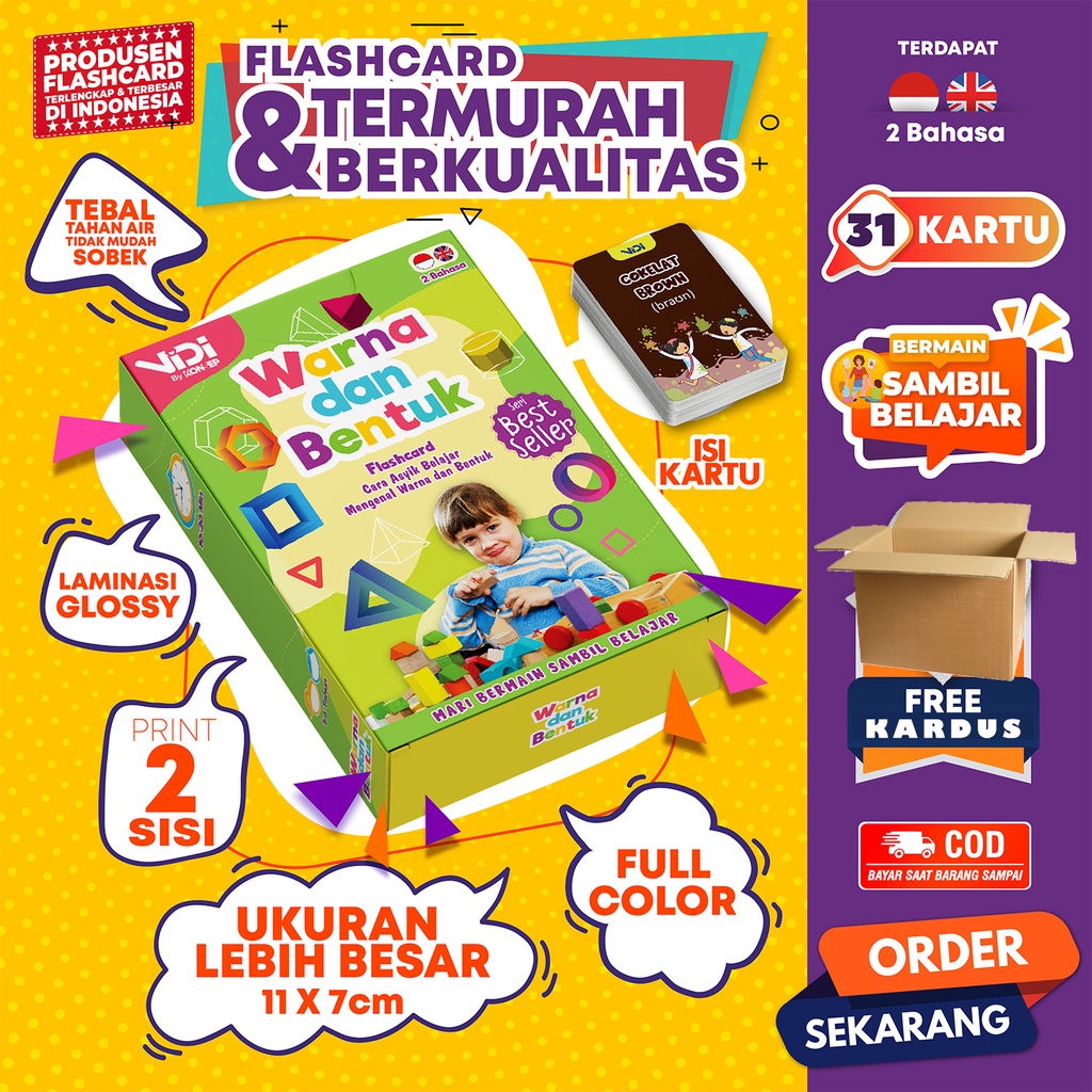 VIDI FLASHCARD WARNA & BENTUK / FLASH CARD /MAINAN EDUKASI KARTU PINTAR