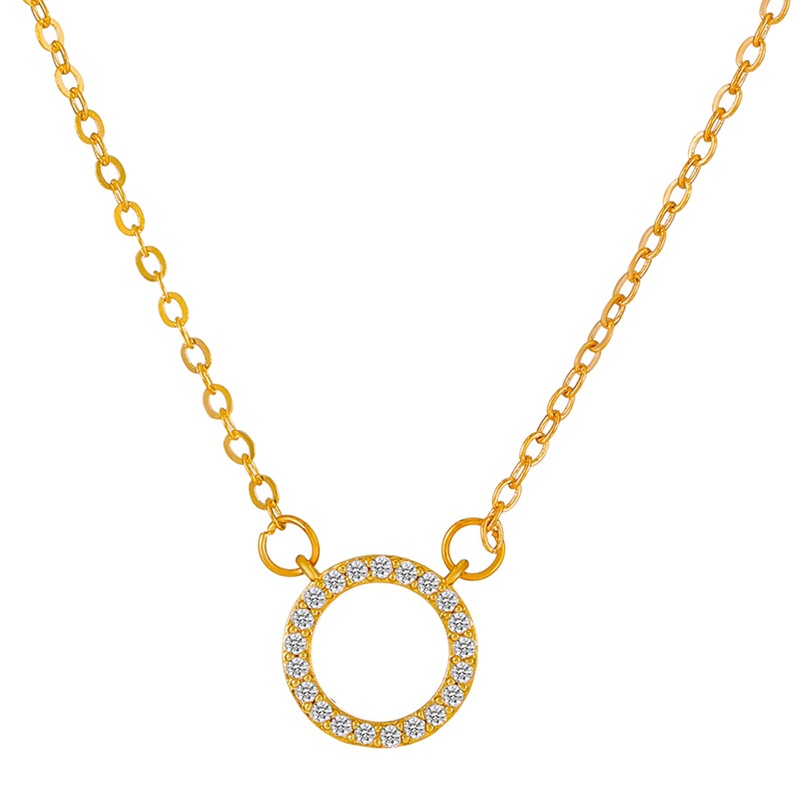Kalung Rantai Klavikula Bentuk Lingkaran Geometris Bahan Zirkon Gaya Korea Untuk Wanita