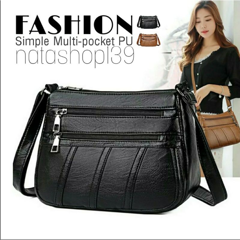 Hot Sale Fashion Tas Selempang Kulit Wanita Simple Multi-pocket