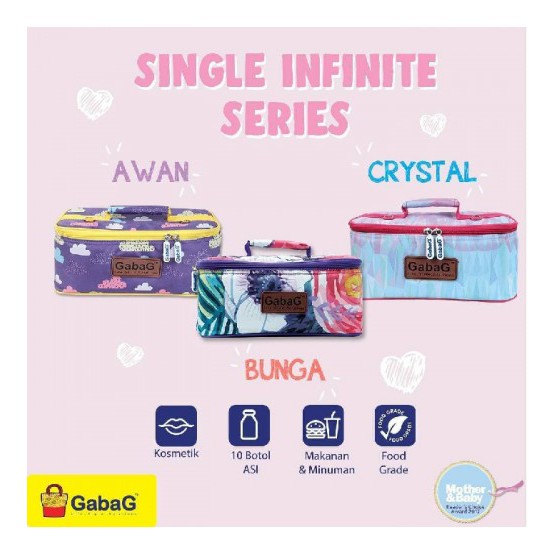 Gabag Single Infinite Series Cooler Bag / Tas Asi - Motif Bunga, Awan, Crystal, RAIN LILY + Free 1 ice gel