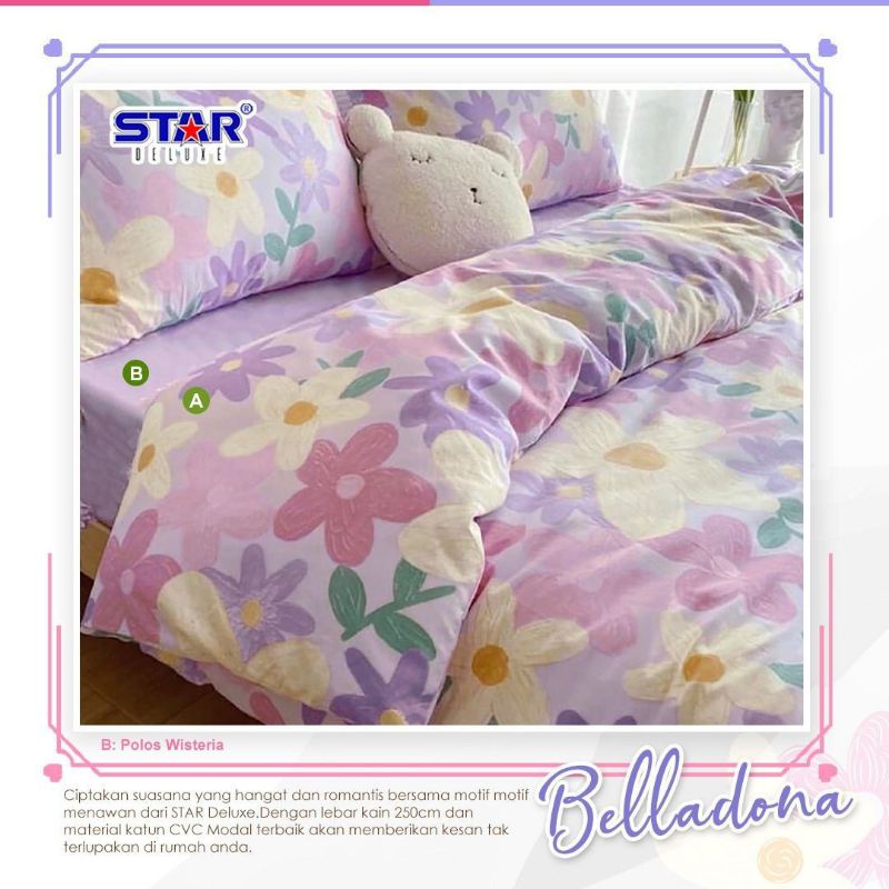 Sprei katun panca premium halus adem dan lembut motif bunga cantik belladonna star