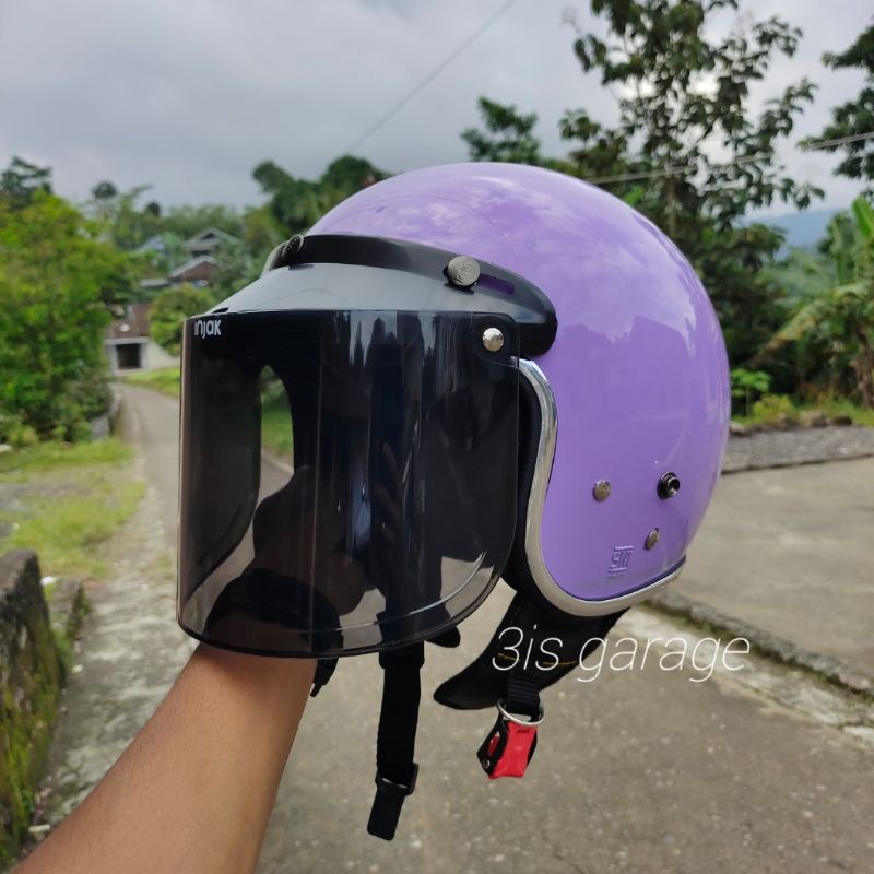 HELM BOGO RETRO FULL LEHER KACA DATAR SNI WANITA DEWAS