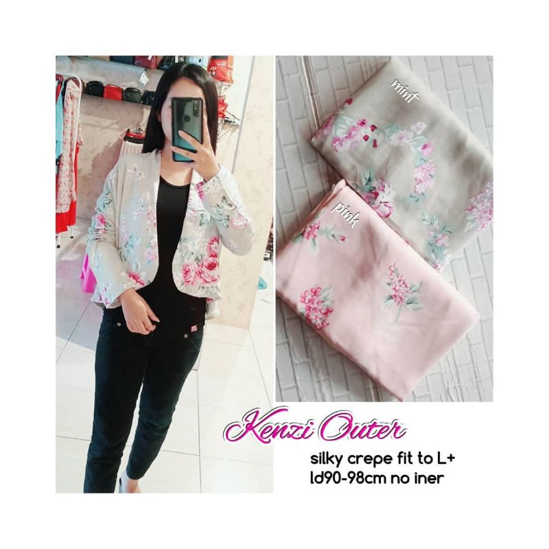 Kenzi Outer Silky crepe pink motif bunga