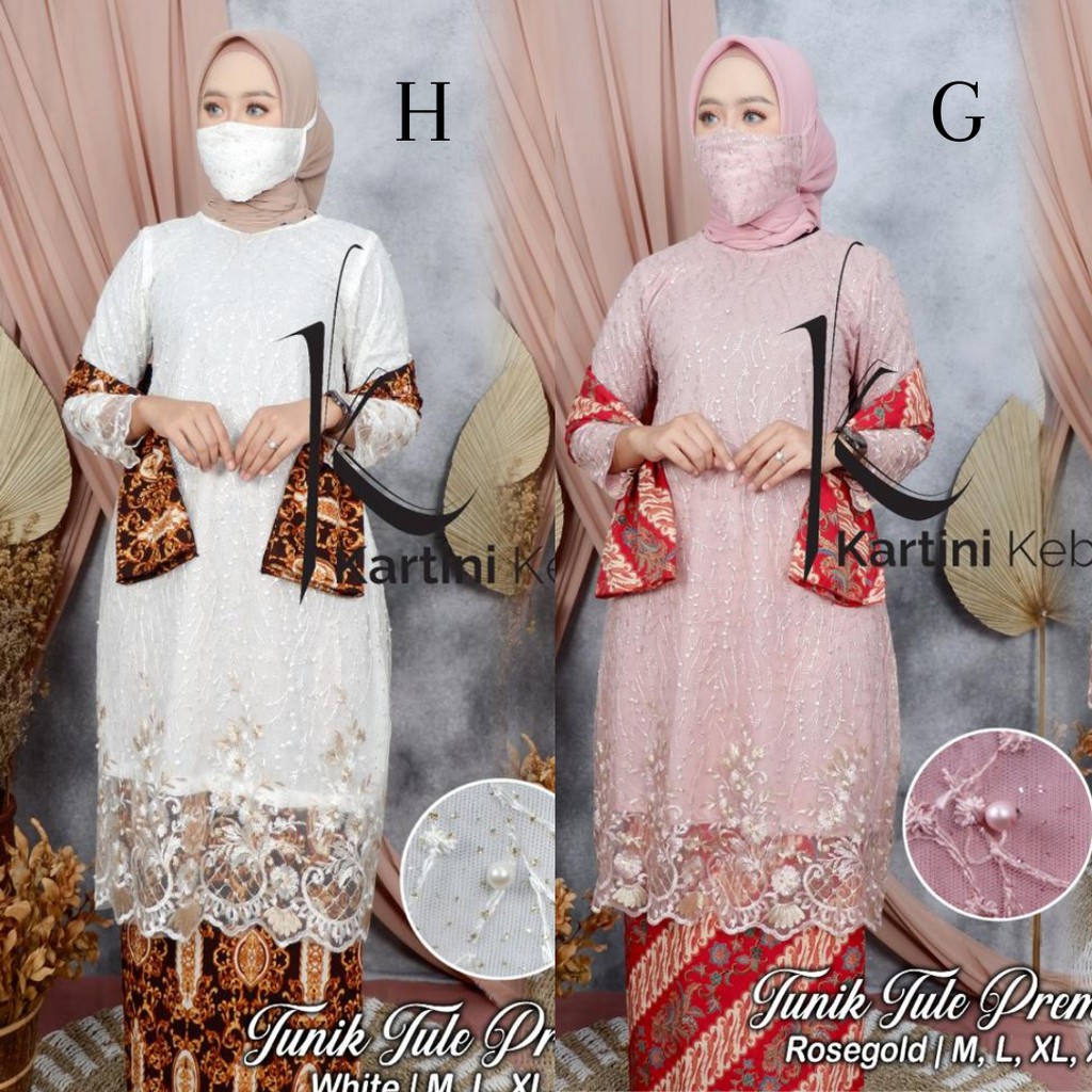 Setelan Kebaya Tunik Selendang Bahan Tulle Premium