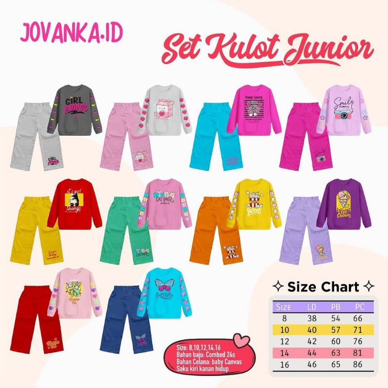 READY setelan kulot jovanka/setelan baju kaos anak remaja cewek perempuan/set kulot jovanka.id