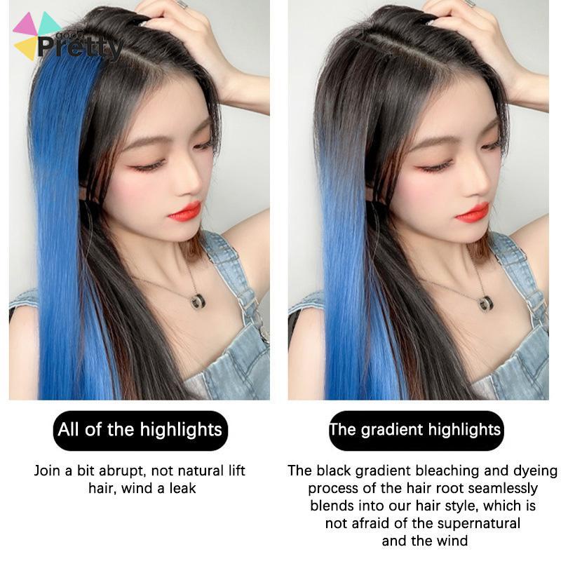 Wig Rambut Panjang Lurus Warna Gradien Wanita One Piece Wig Sorot Ekstensi Rambut - PD