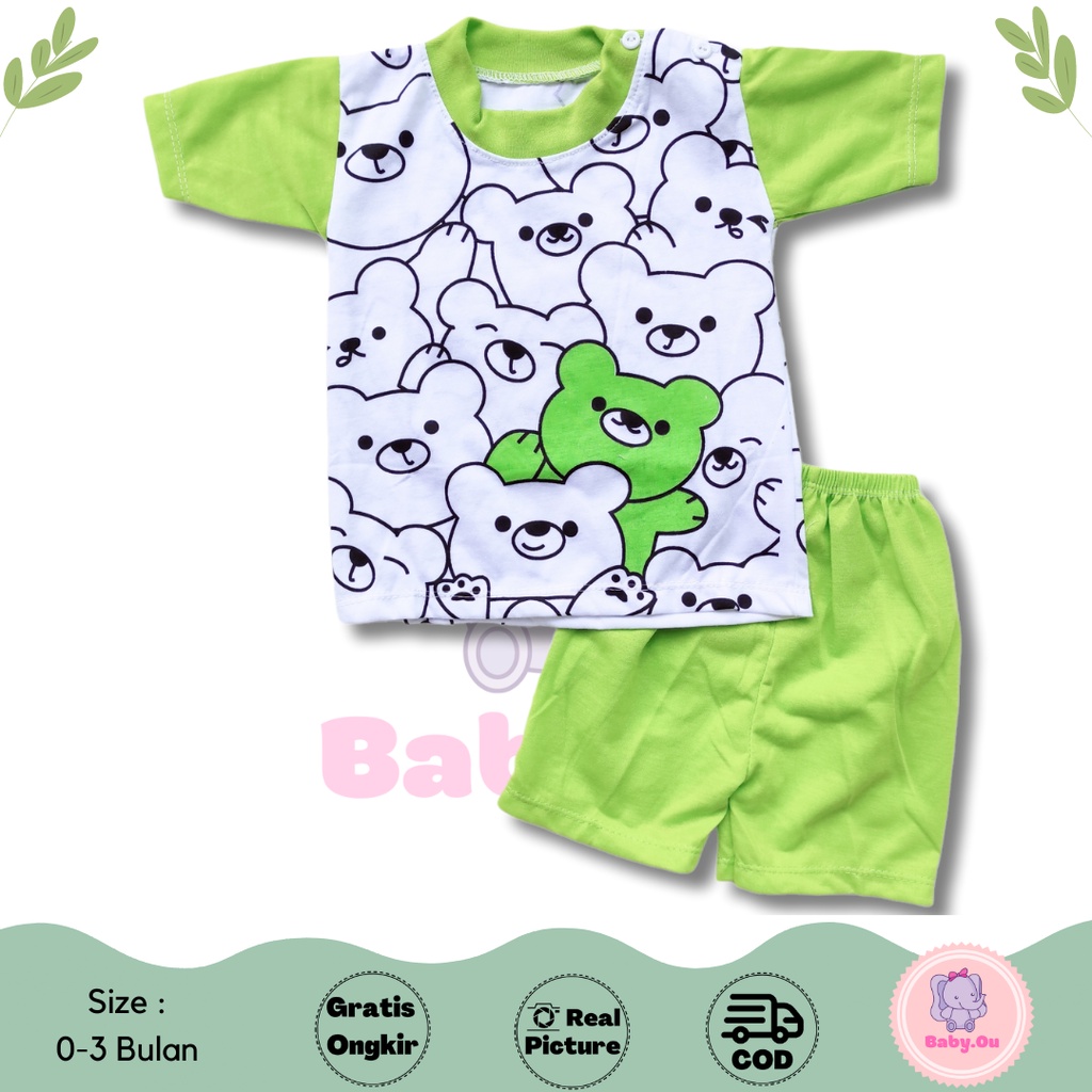 Setelan Baju Bayi Lengan Pendek Celana Pendek Motif Bear / Setelan Pendek Bayi Murah / Baju Bayi Pendek / Baju Harian Bayi / Baby.ou_