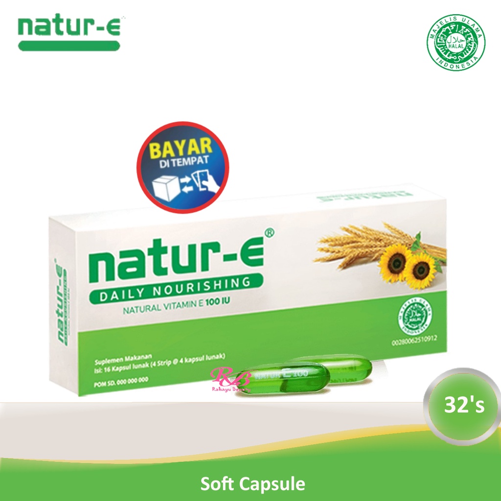 Natur e Soft Capsule Hijau 100iu 32's/Kapsul Lunak/Vitamin Natur e Hijau isi 32
