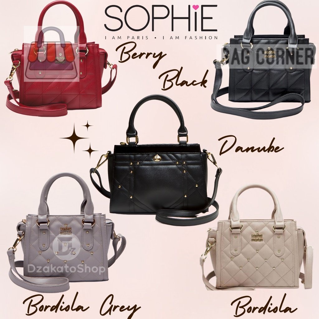 BagCorner - Tas Cangklong Mewah Wanita Bordiola Cream Grey  Danube Black SAS dan Gemaya Bowler Berry