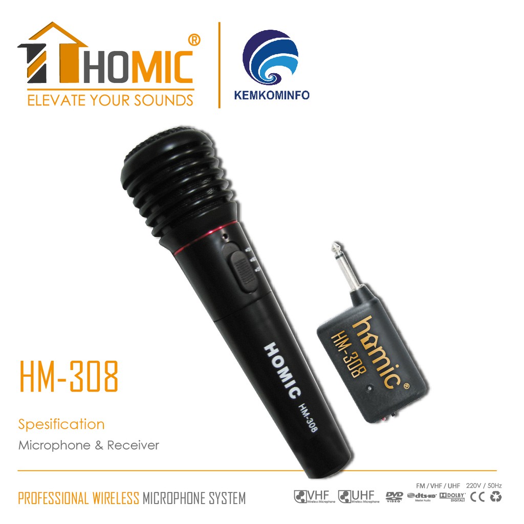 Mic Wireless HM-308 2 IN 1/Mic Single Wireless Karaoke HOMIC