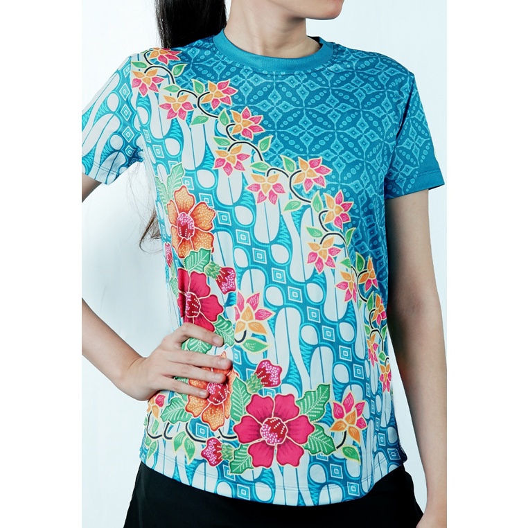 Trijee - Baju Olahraga Wanita Motif Batik / Lari / Outdoor / Wimala-Blue