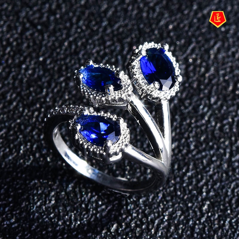 [Ready Stock]Creative New Inlaid Imitation Natural Sapphire Ring