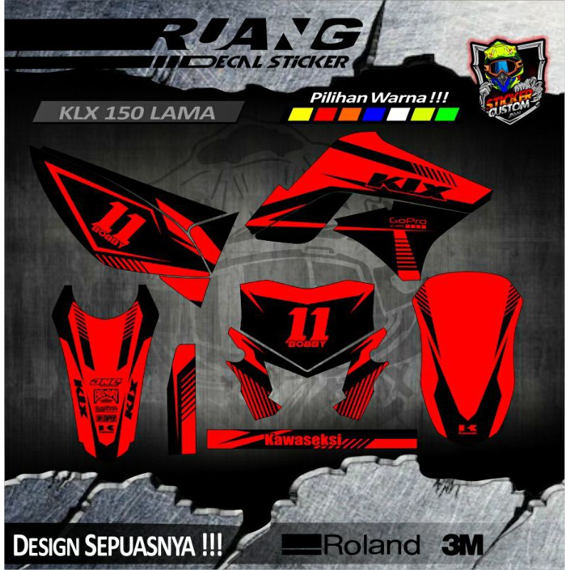 DECAL STICKER KLX 150 LAMA S/L MERAH RED SIMPLE  KLX BF D TRACKER CUSTOM