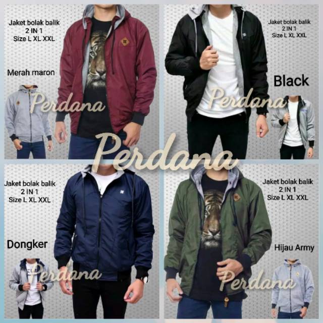 Jaket bomber parasit pria dc bolak balik jaket pria hodie zipper