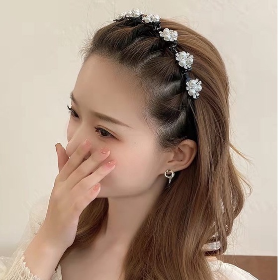 (Hello Girl)B12 Bando Wanita Bandana Mutiara Marmer - Headband - Bando Bandana Import Murah