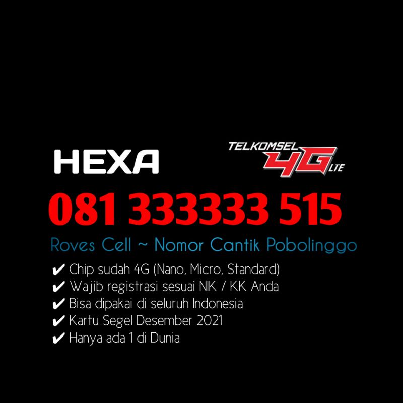 NOMOR CANTIK TELKOMSEL 4G LTE SERI HEXA 333333 515 BUKAN TRIPLE, KWARTET, PANCA, SAPTA, OKTA