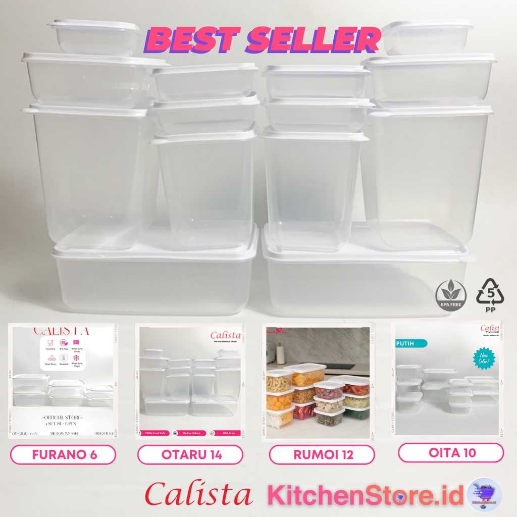 CALISTA OTARU SMOKE/ RUMOI BENING/ OITA BENING/ FURANO BENING TOPLES SET PUTIH TRANSPARAN CALISTA  WADAH SET PENYIMPANAN SATUR DAN BUMBU KULKAS FOOD KONTAINER PLASTIK FREE BPA FOOD ORGANIZER