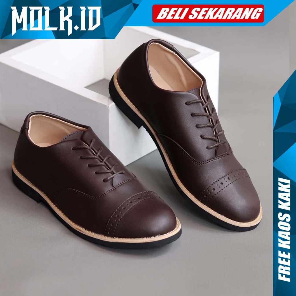 MOLK|Sepatu Formal Pantofel Pria Hitam Tali Kerja Kantor Kuliah Fashion Original Kulit Syintetik