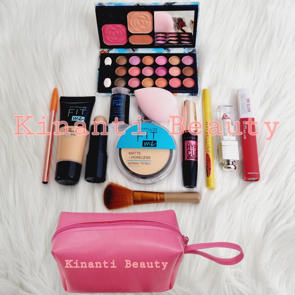 New Paket Kosmetik Maybelline 11 in 1 - Paket Make Up Maybelline 11 in 1 - Bedak - Fondation - Contour - Eyeshadow - Maskara - Eyeliner - Lipcream - Pensil Alis - Lipstik - Beauty Blender - Kuas Mak Up  - Gratis Tas Make Up