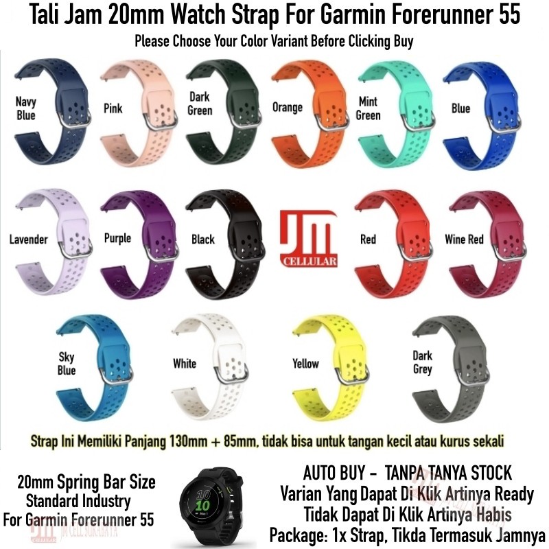 R33 Tali Jam 20mm Watch Strap Garmin Forerunner 55 - Sport Rubber Silikon